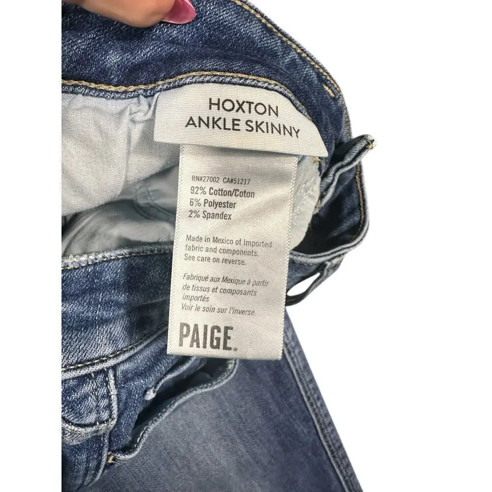 Paige Hoxton Ankle Skinny Jeans Size 30 Distressed Raw Hem Blue Denim